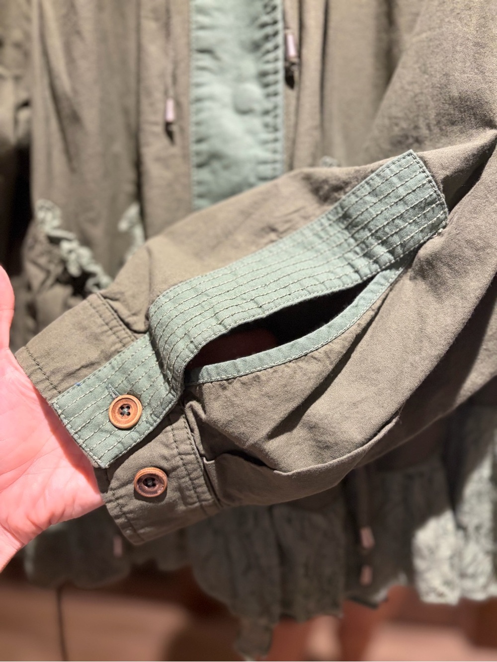✌🏽☮️🤎We The Free Olive Green Outset Utility Jacket Lace Ruffle Hem✌🏽🤎☮️ - Picture 6 of 16